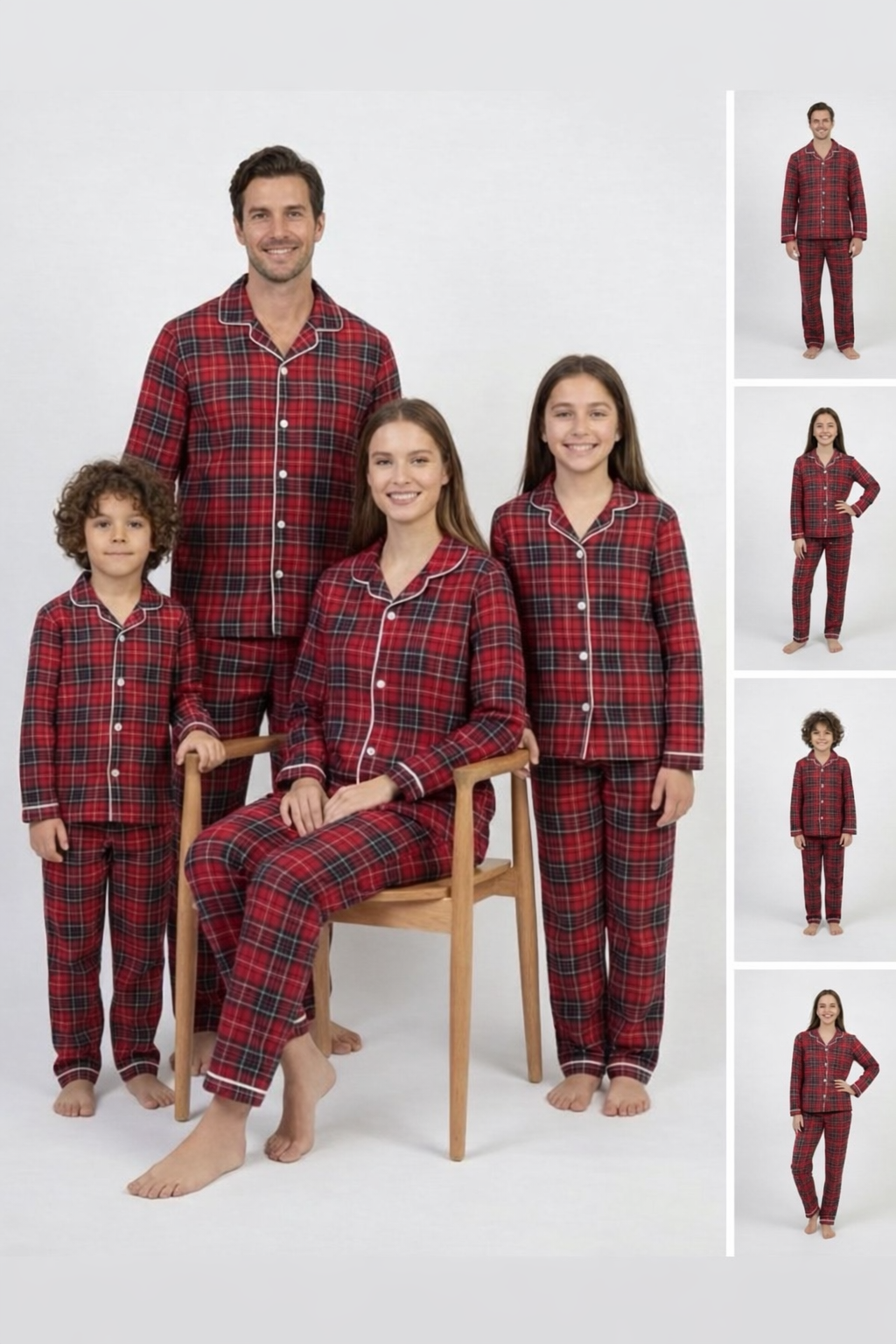 Kırmızı Ekose Aile Pijama Takımı