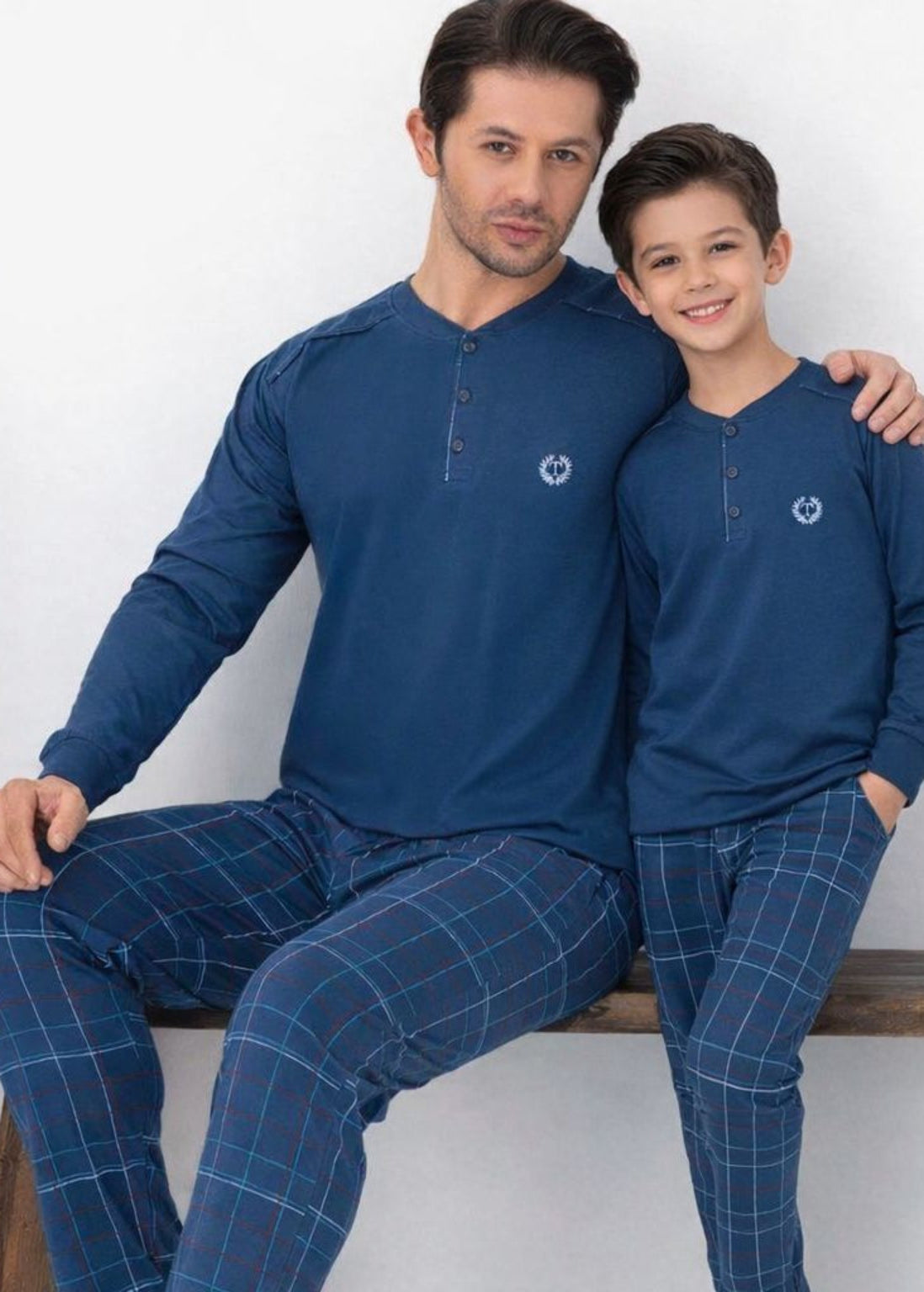 Baba Oğul İndigo mavi Pijama Takımı