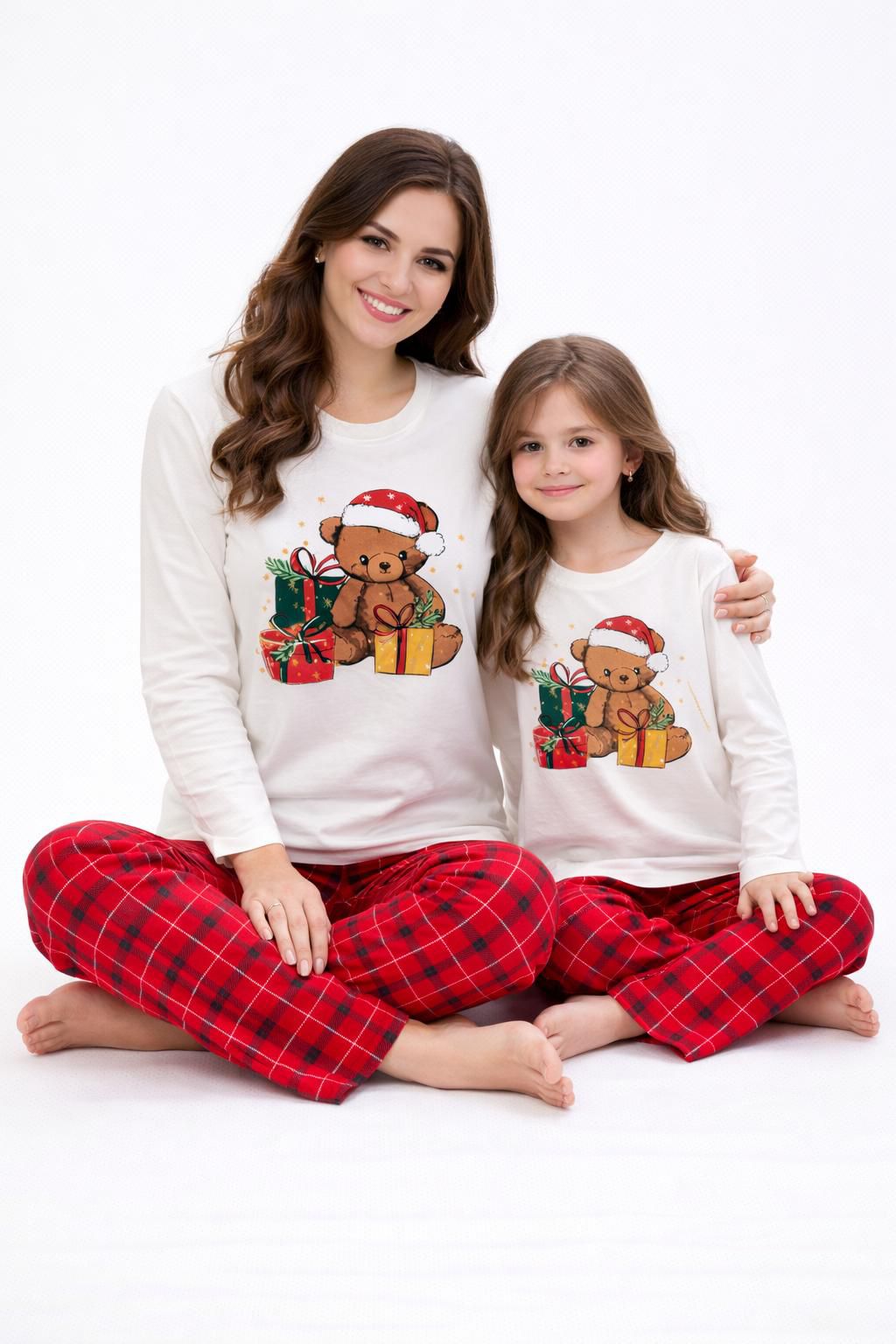 Ayıcıklı Kareli Penye Pijama