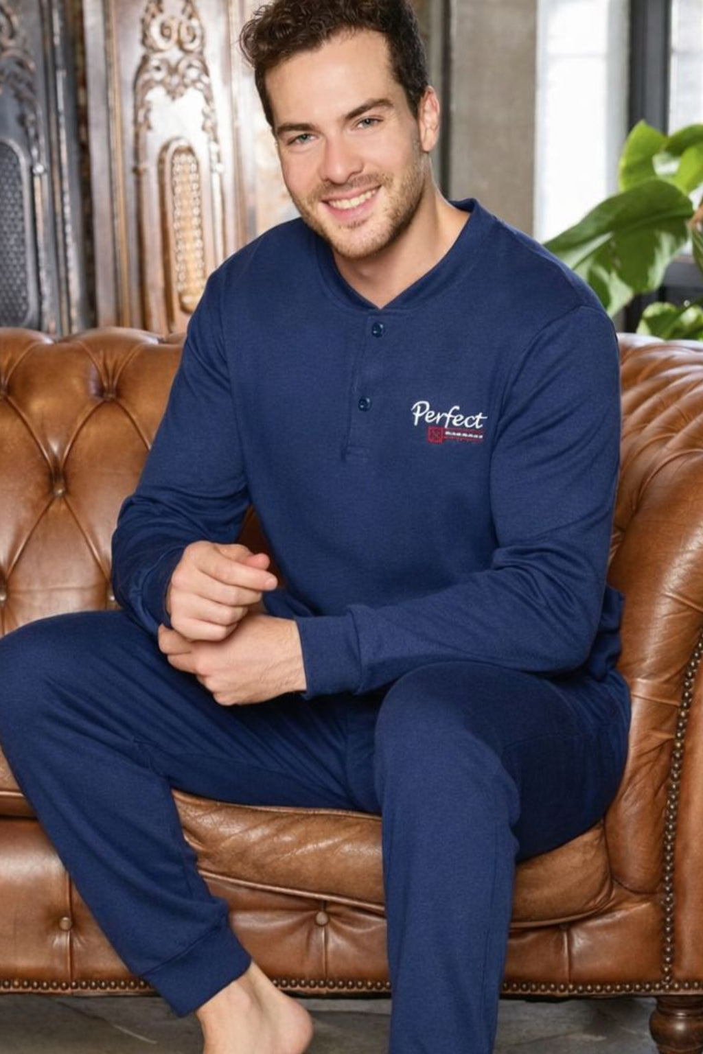 Erkek Mavi İnterlok Pijama