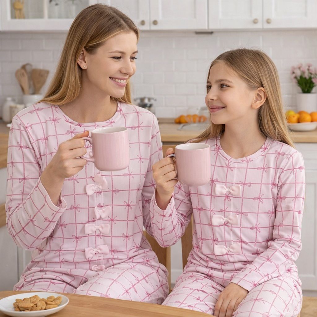 Pembe Kurdaleli Kaşkorse Anne Kız Pijama