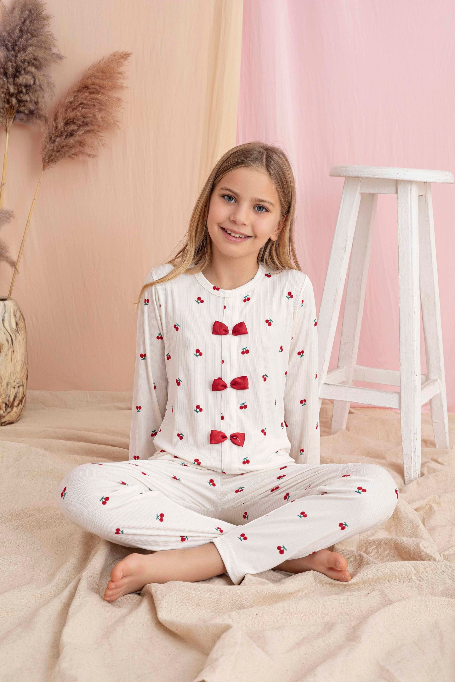 Kiraz Baskılı Anne Kız Kaşkorse Pijama