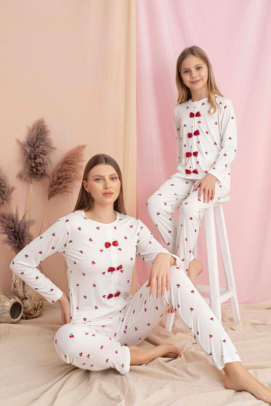 Kiraz Baskılı Anne Kız Kaşkorse Pijama