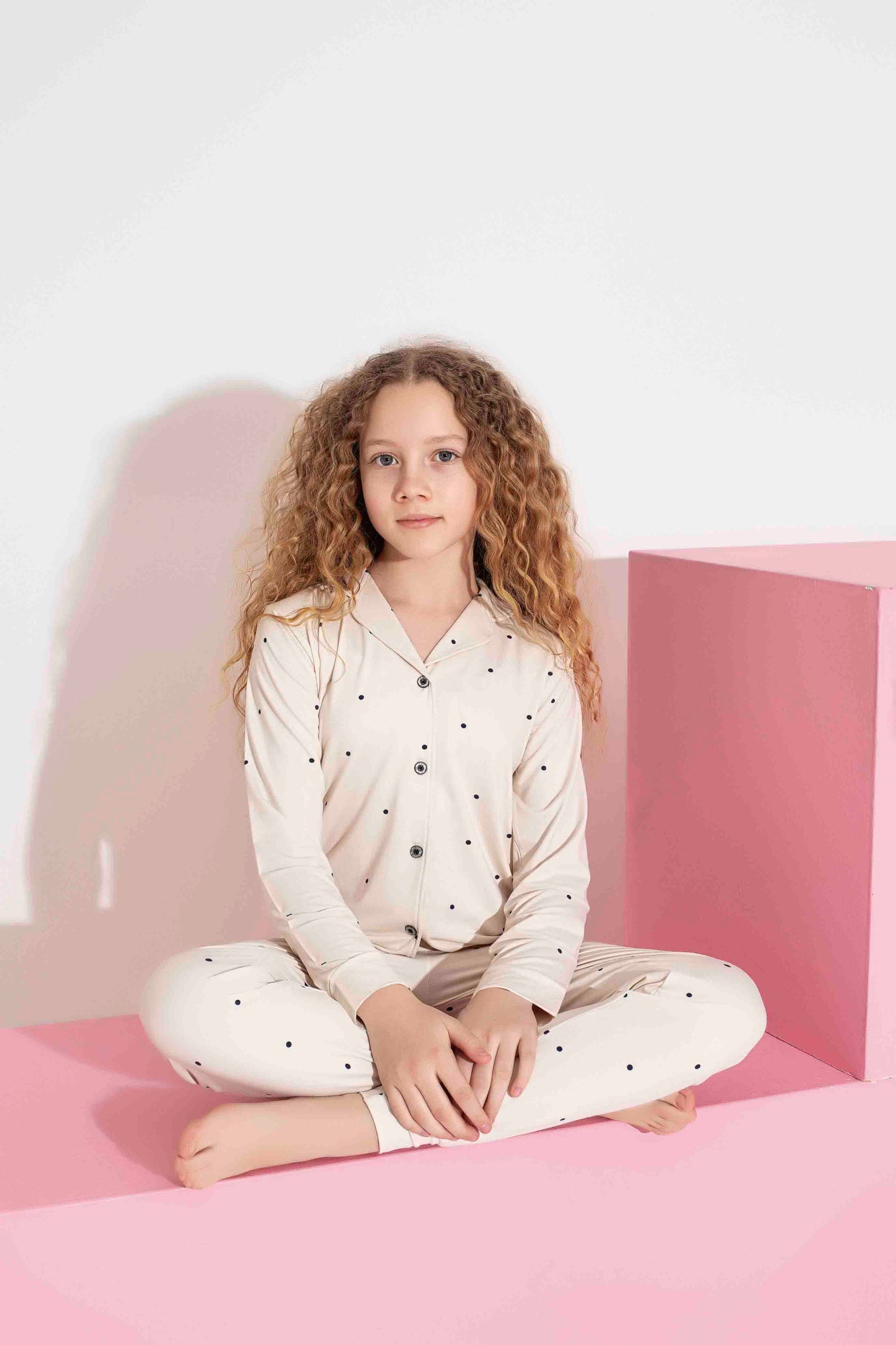 Puantiye desenli Anne Kız Milan Pijama