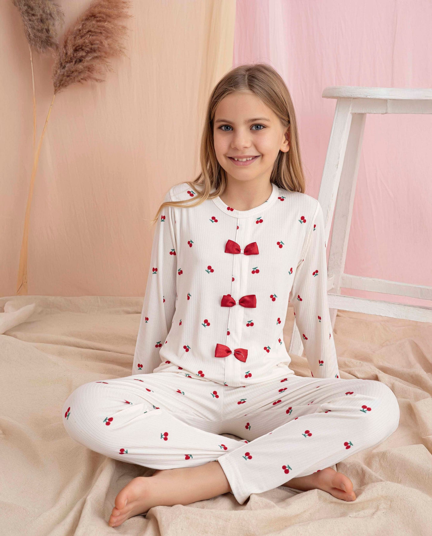 Kiraz Baskılı Anne Kız Kaşkorse Pijama