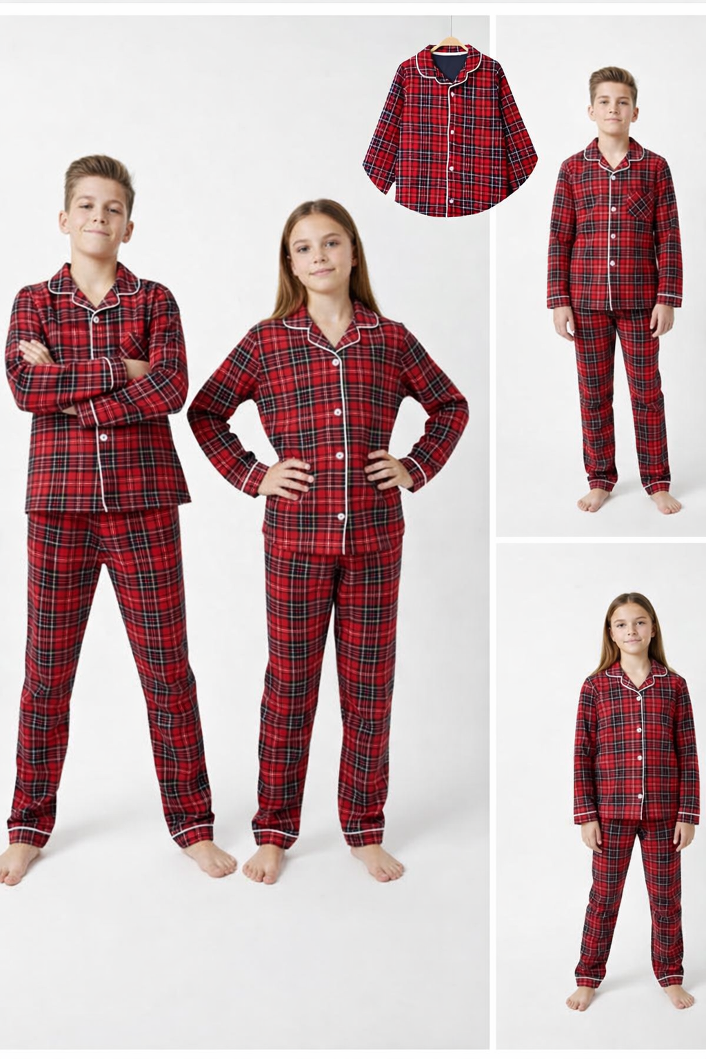 Kırmızı Ekose Aile Pijama Takımı