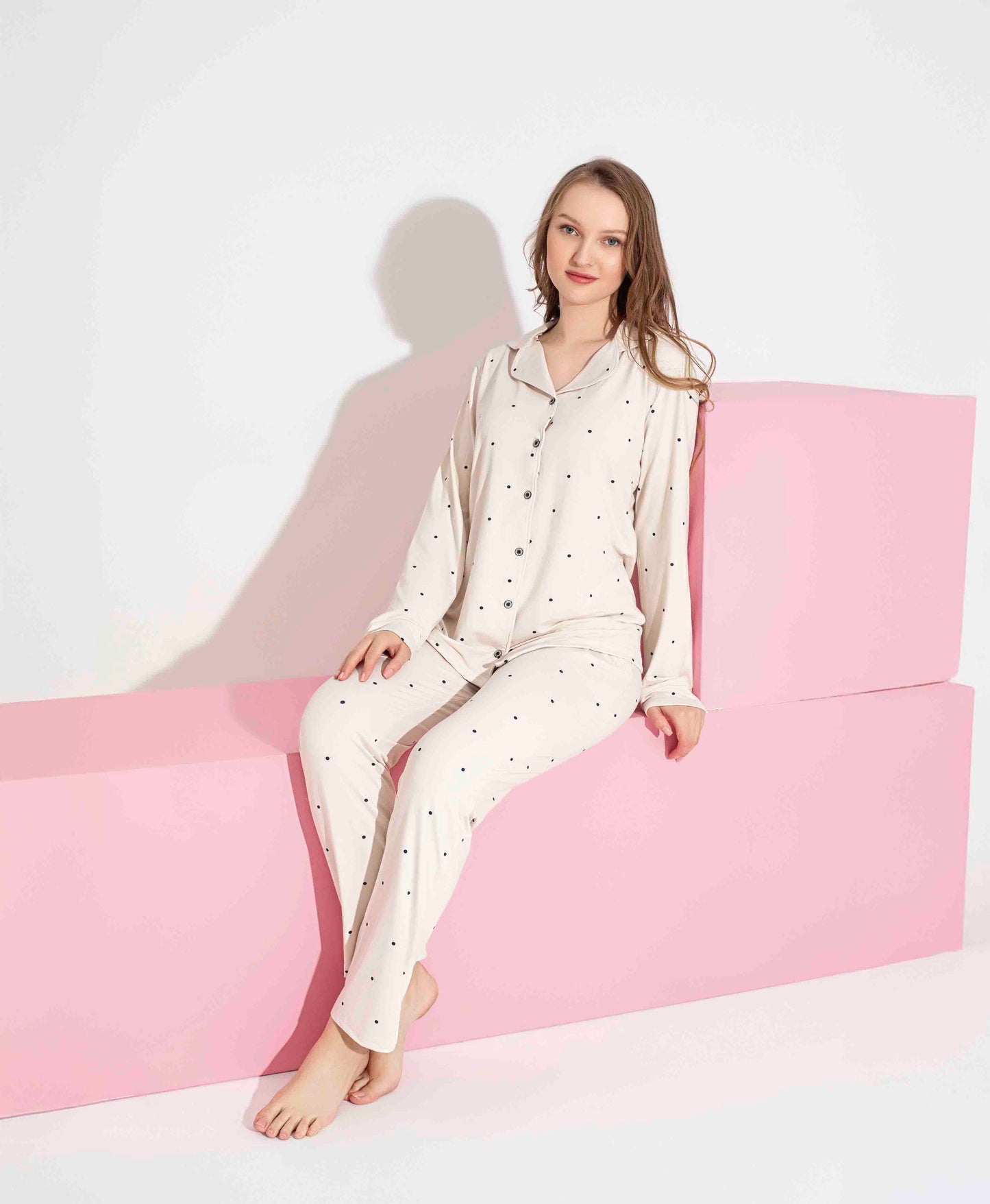 Puantiye desenli Anne Kız Milan Pijama