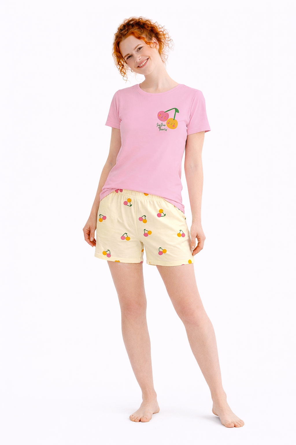 Kiraz  Kısa Kol Şort Anne Kız Penye Pijama