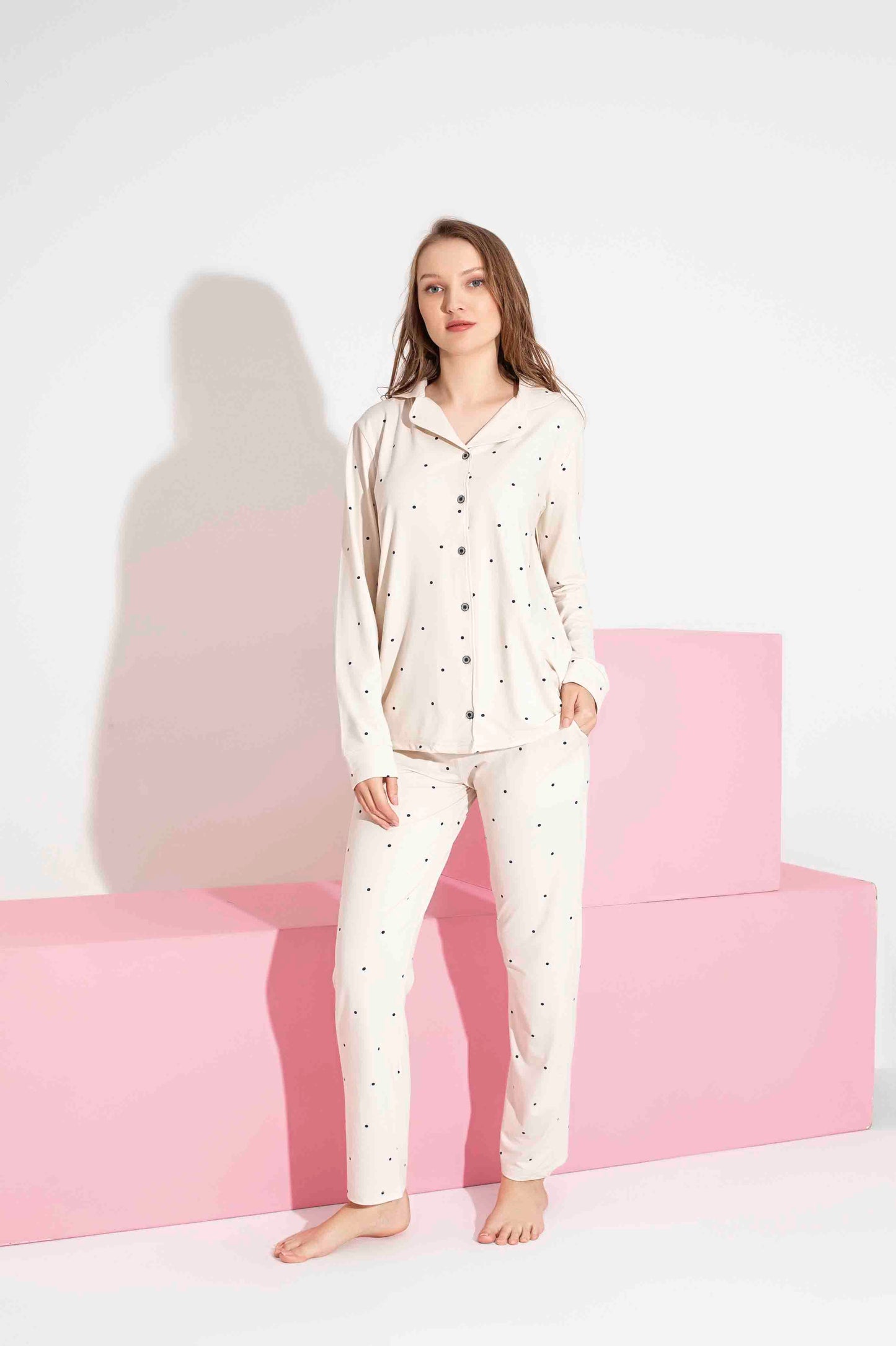 Puantiye desenli Anne Kız Milan Pijama