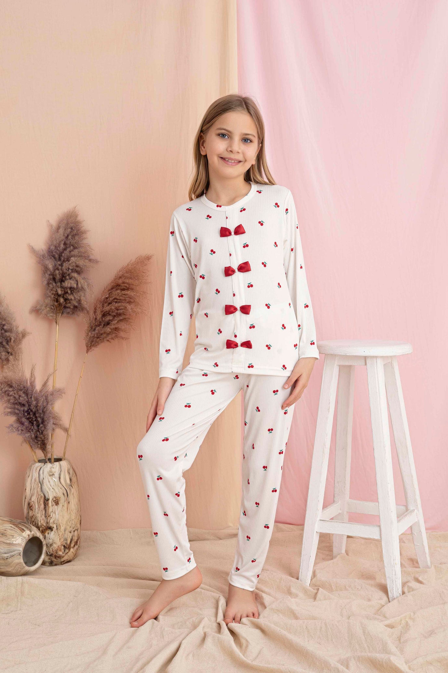 Kiraz Baskılı Anne Kız Kaşkorse Pijama
