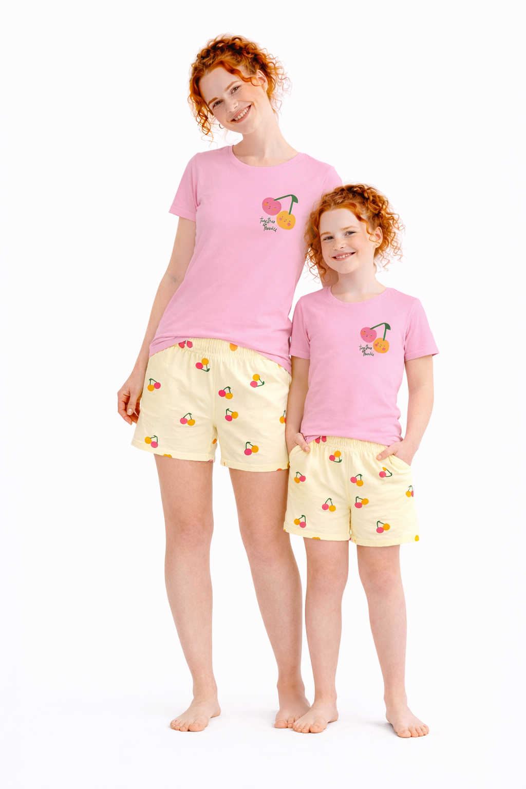 Kiraz  Kısa Kol Şort Anne Kız Penye Pijama