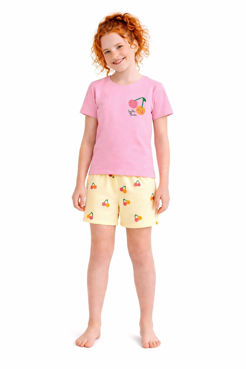 Kiraz  Kısa Kol Şort Anne Kız Penye Pijama