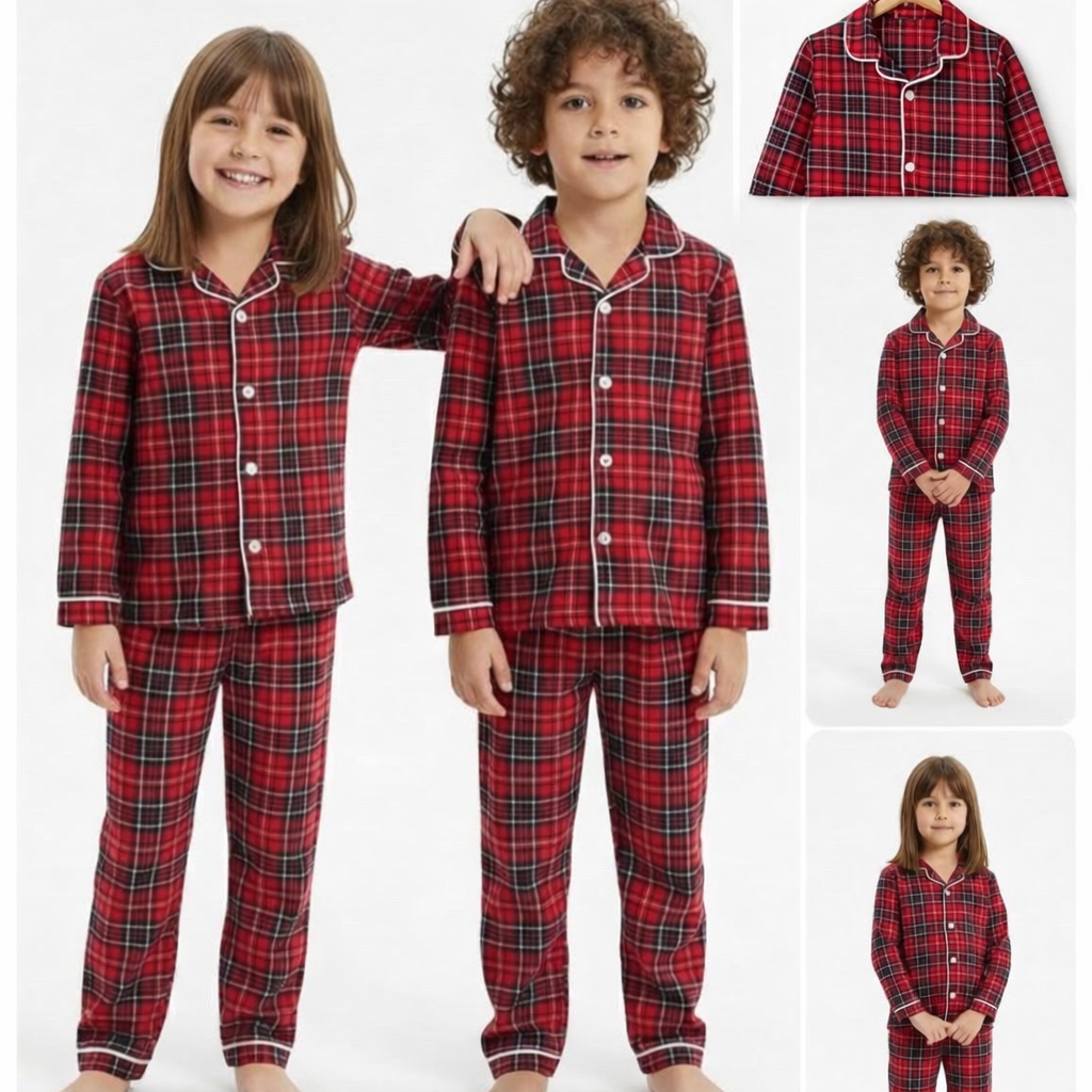 Kırmızı Ekose Aile Pijama Takımı