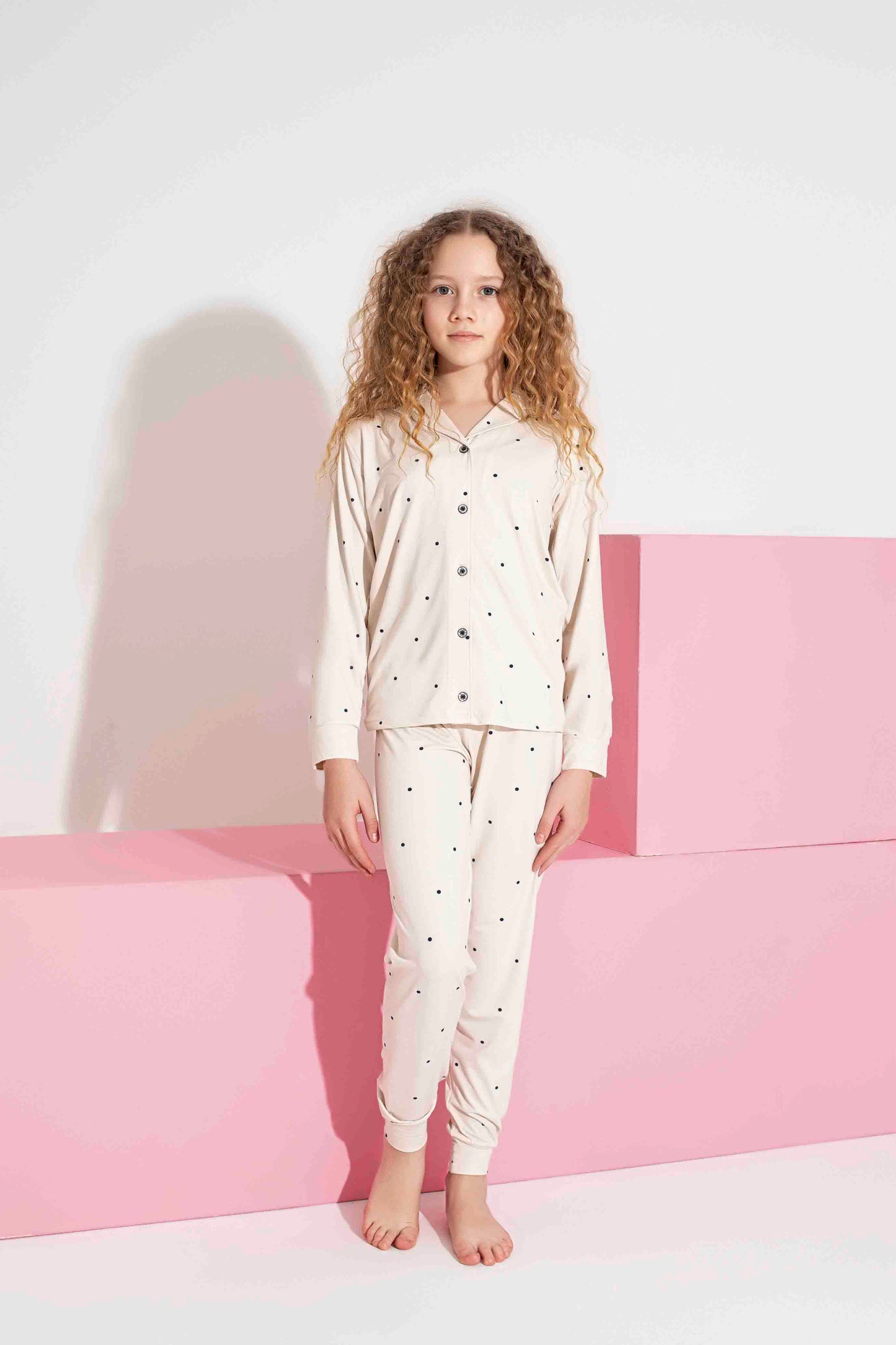 Puantiye desenli Anne Kız Milan Pijama