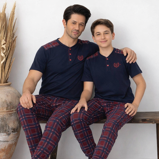 Baba Oğul Bordo Kısa Kol Pijama Takımı