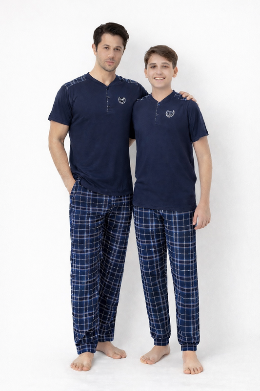 Baba Oğul Lacivert Kısa Kol Pijama Takımı