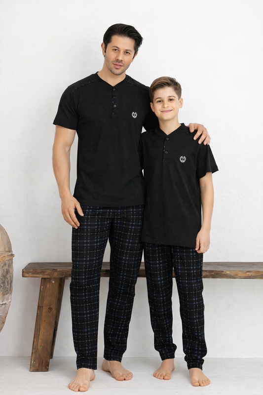 Baba Oğul Siyah Kısa Kol Pijama Takımı