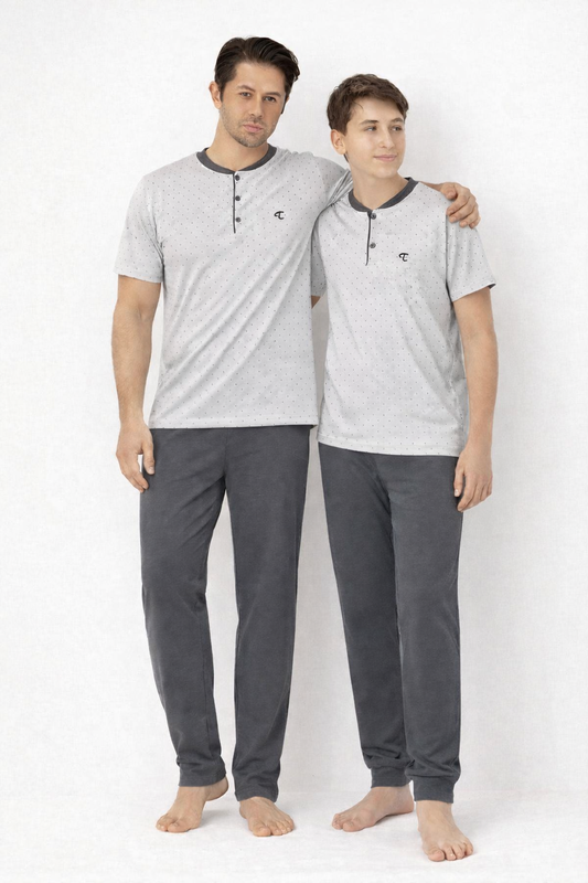 Baba Oğul Gri Kısa Kol Pijama Takımı