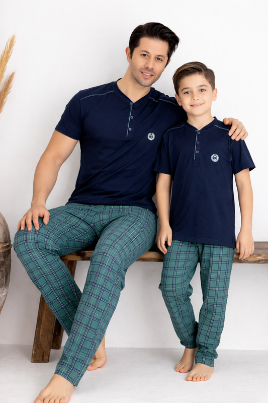 Baba Oğul Yeşil Kısa Kol Pijama Takımı