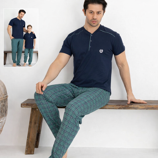 Baba Oğul Yeşil Kısa Kol Pijama Takımı