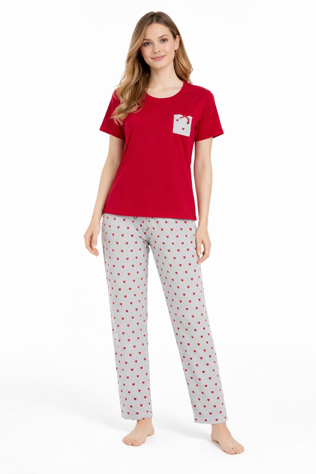 Kalp Serisi Kırmızı Anne & Kız Pijama