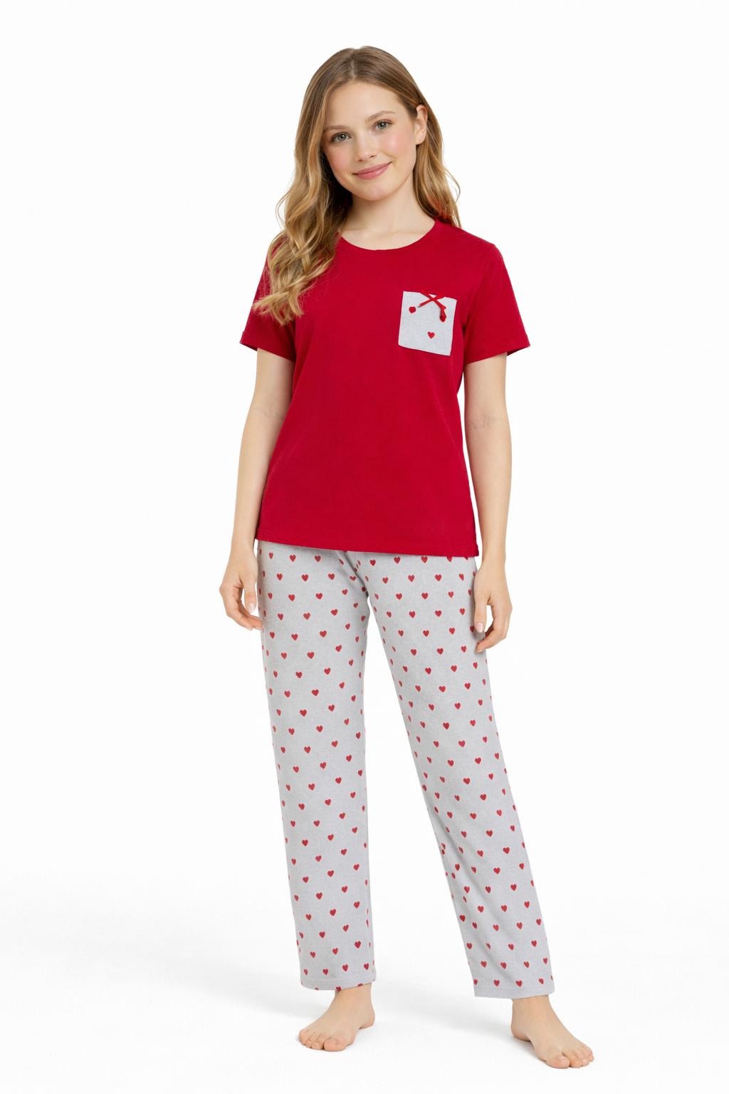 Kalp Serisi Kırmızı Anne & Kız Pijama
