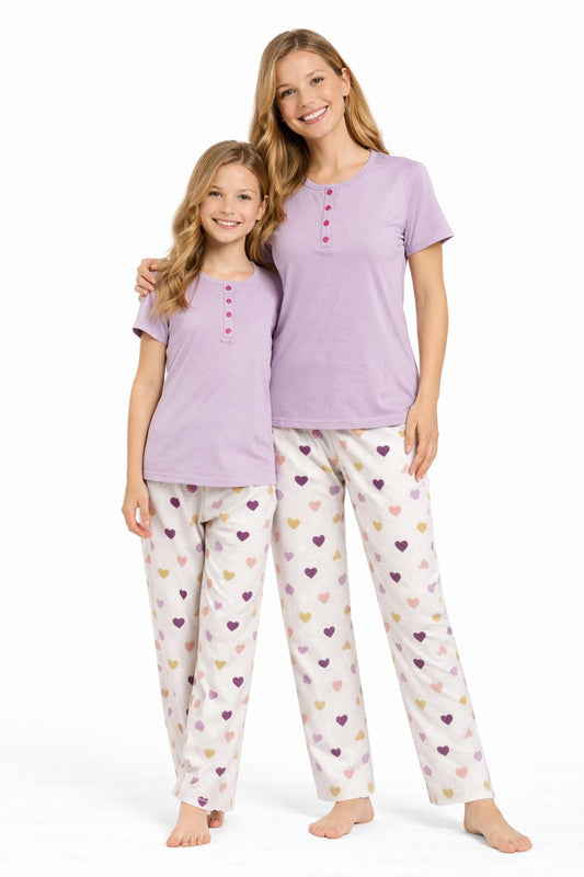 Lavanta Kalp Anne & Kız Pijama