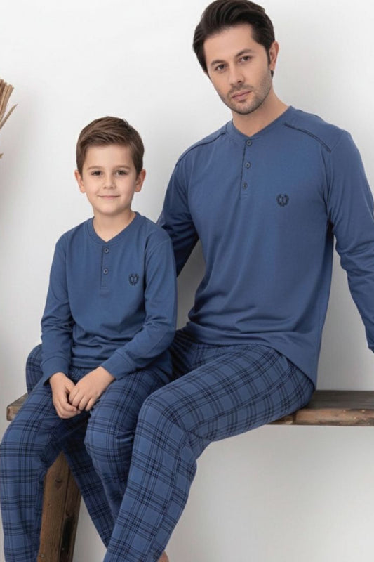 Baba Oğul  mavi Pijama Takımı