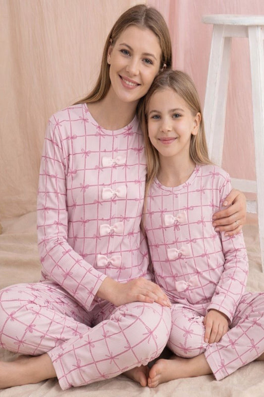 Pembe Kurdaleli Kaşkorse Anne Kız Pijama