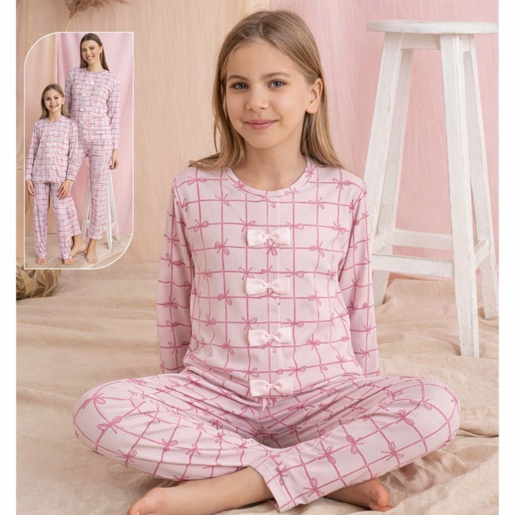 Pembe Kurdaleli Kaşkorse Anne Kız Pijama